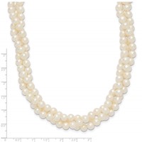 14K Yellow Gold 6-7mm White Near-Round Freshwater Cultured Pearl 3-Strand Necklace, 21" view 3