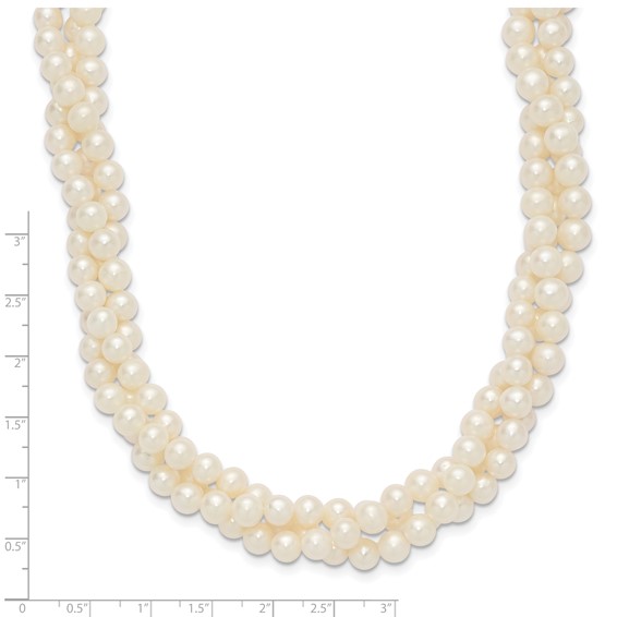 14k 6-7mm White Near-Round Freshwater Cultured Pearl 3-Strand 21 inch Necklace