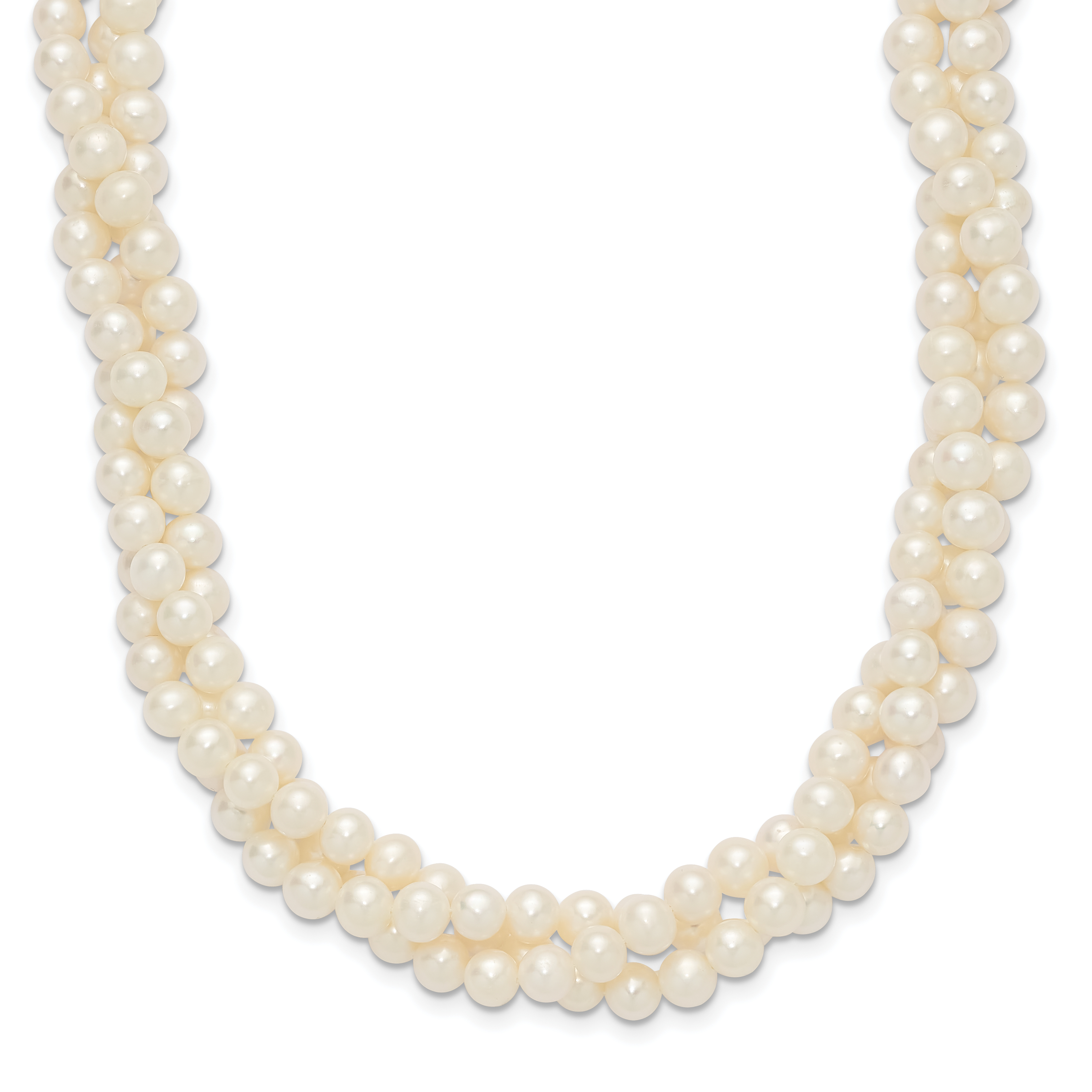 14k 6-7mm White Near-Round Freshwater Cultured Pearl 3-Strand 21 inch Necklace (XF553-21)