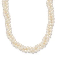 14K Yellow Gold 6-7mm White Near-Round Freshwater Cultured Pearl 3-Strand Necklace, 21" view 1