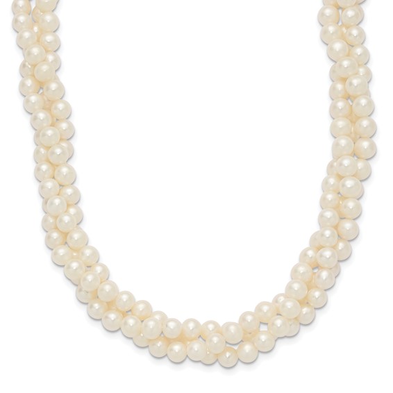 14k 6-7mm White Near-Round Freshwater Cultured Pearl 3-Strand 21 inch Necklace