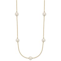14K Yellow Gold 7-8mm White Near-Round Freshwater Cultured Pearl 7-Station Necklace, 16" view 2