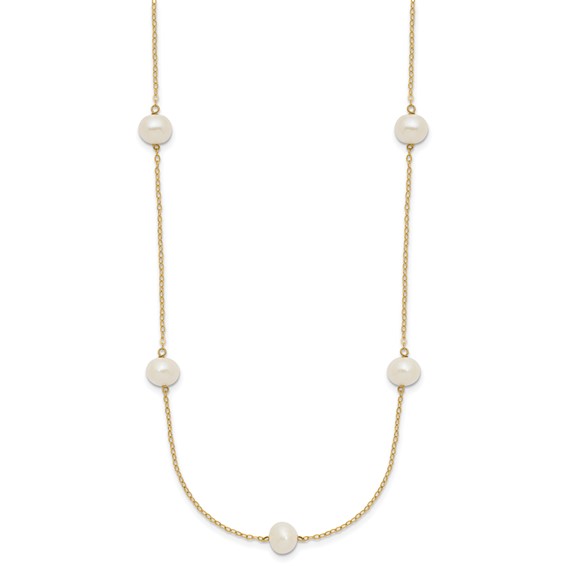 14k 7-8mm White Near-Round Freshwater Cultured Pearl 7-Station 16 inch Necklace