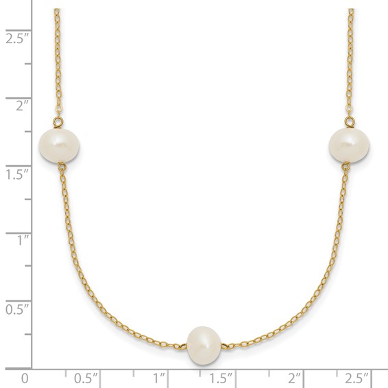14k 7-8mm White Near-Round Freshwater Cultured Pearl 7-Station 16 inch Necklace