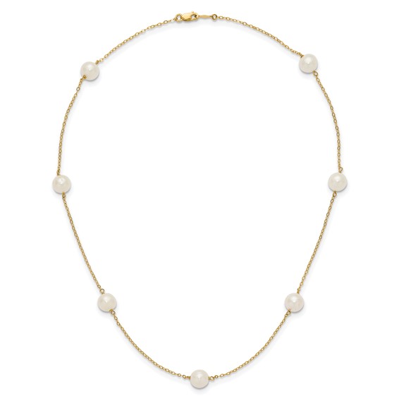 14k 7-8mm White Near-Round Freshwater Cultured Pearl 7-Station 16 inch Necklace