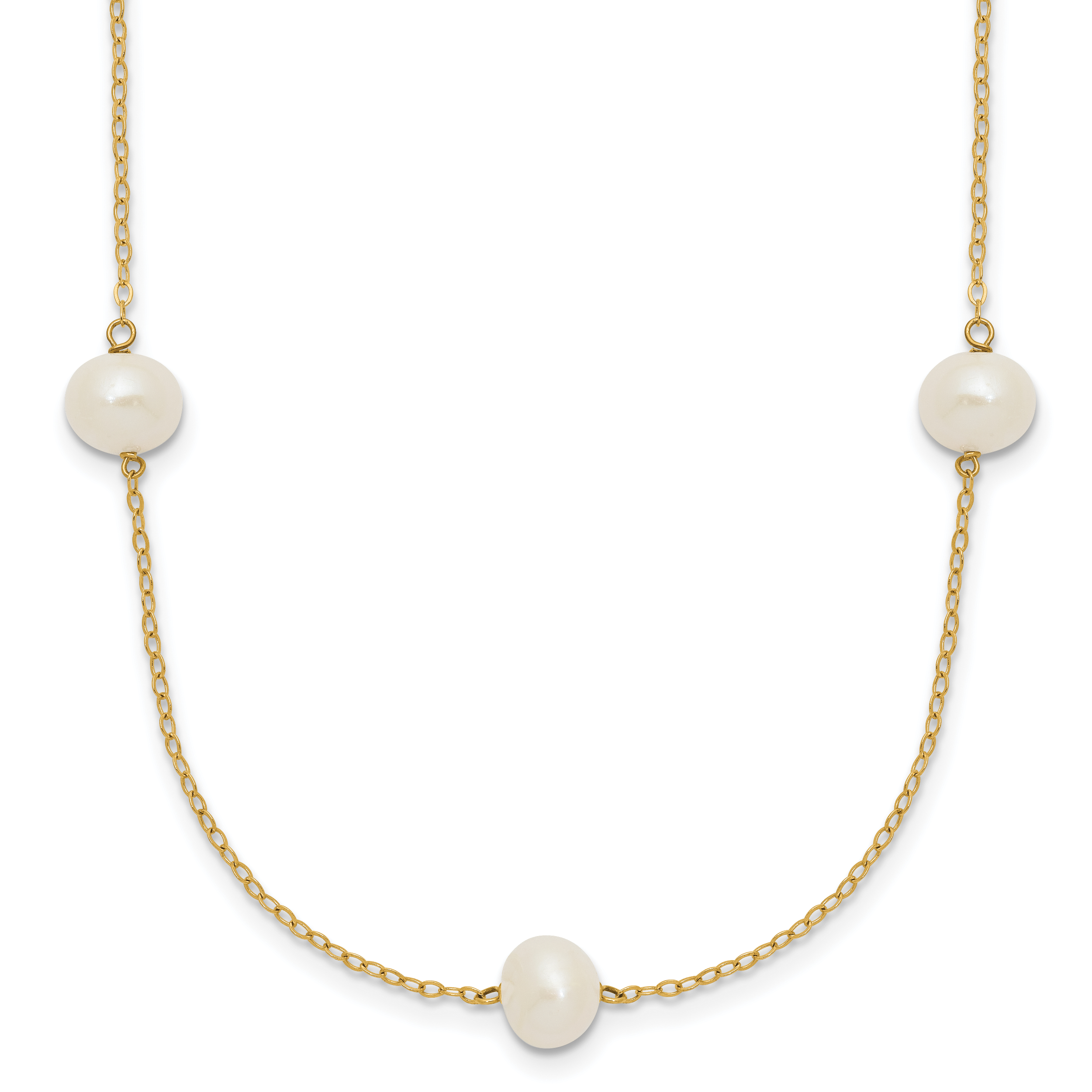 14k 7-8mm White Near-Round Freshwater Cultured Pearl 7-Station 16 inch Necklace (XF554-16)