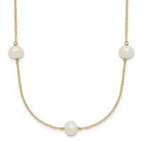 14K Yellow Gold 7-8mm White Near-Round Freshwater Cultured Pearl 7-Station Necklace, 16" view 1