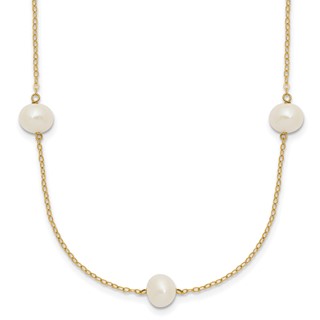 14k 7-8mm White Near-Round Freshwater Cultured Pearl 7-Station 16 inch Necklace