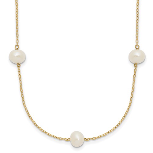 14K Yellow Gold 7-8mm White Near-Round Freshwater Cultured Pearl 7-Station Necklace, 16"