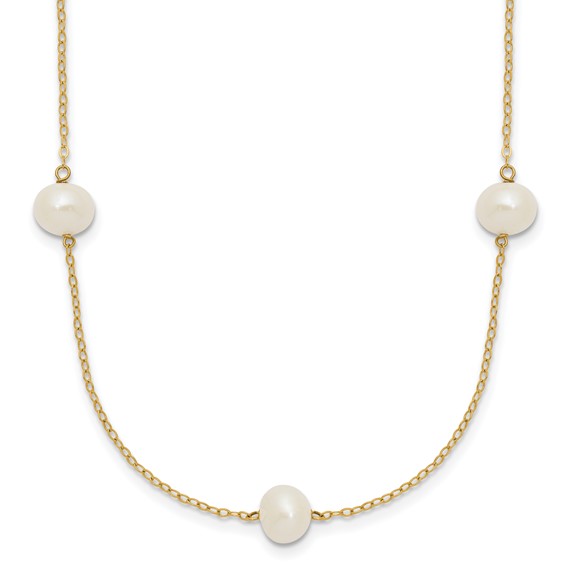 14k 7-8mm White Near-Round Freshwater Cultured Pearl 7-Station 16 inch Necklace