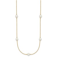 14K Yellow Gold 5-6mm White Near-Round Freshwater Cultured Pearl 7-Station Necklace, 16" view 2