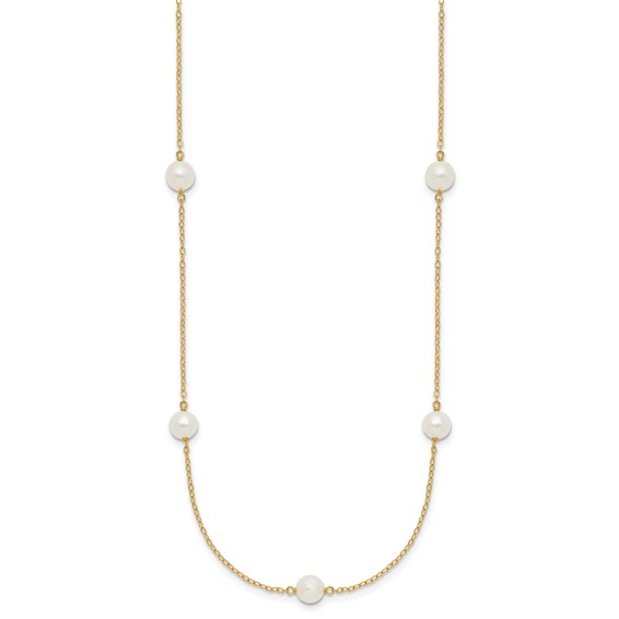 Gold Freshwater Cultured White Near Round Pearl Necklace