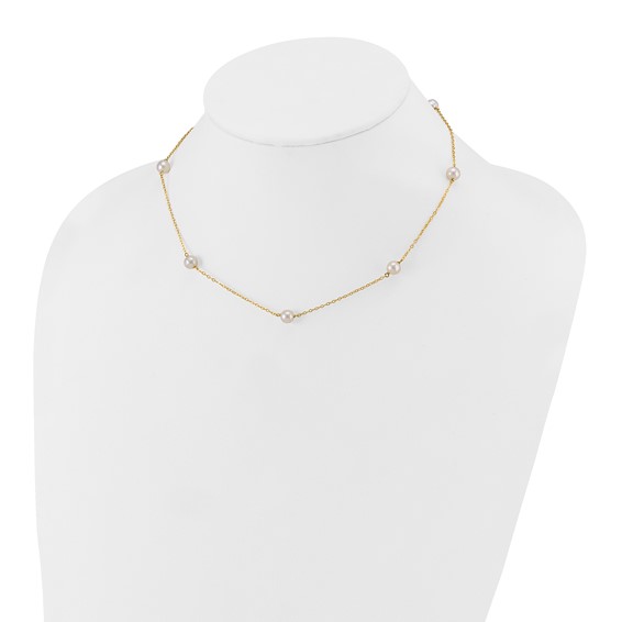 Gold Freshwater Cultured White Near Round Pearl Necklace