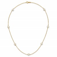 14K Yellow Gold 5-6mm White Near-Round Freshwater Cultured Pearl 7-Station Necklace, 16" view 4