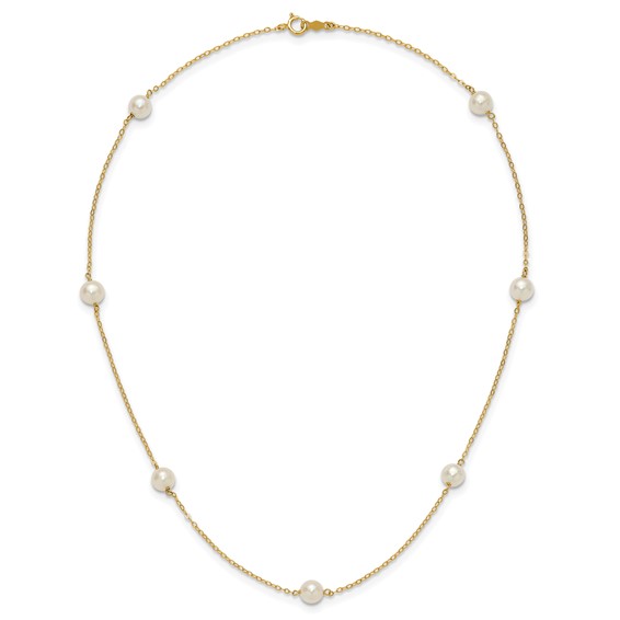 Gold Freshwater Cultured White Near Round Pearl Necklace