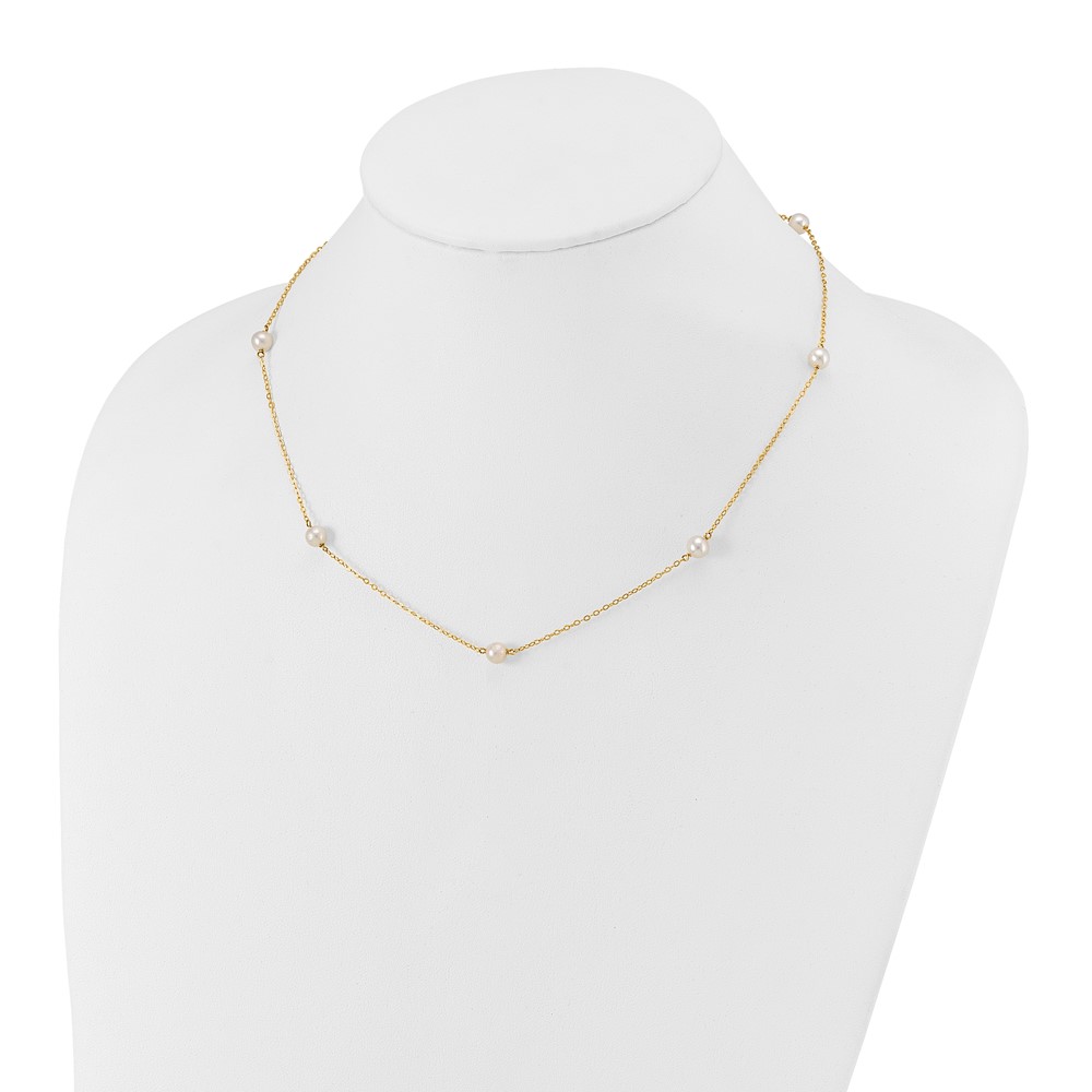 14k 5-6mm White Near-Round Freshwater Cultured Pearl 7-Station 18 inch Necklace (XF555-18)