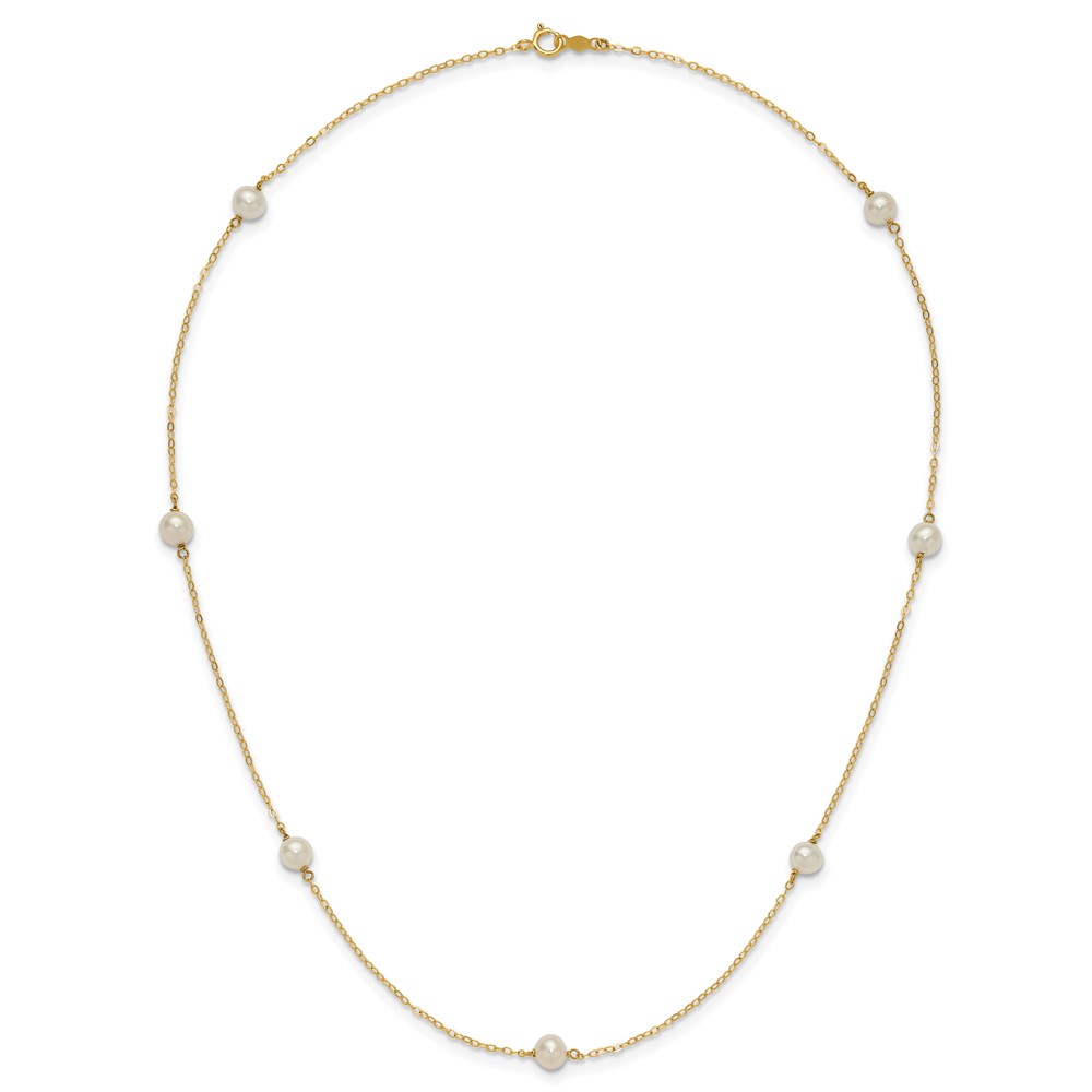 14k 5-6mm White Near-Round Freshwater Cultured Pearl 7-Station 18 inch Necklace (XF555-18)