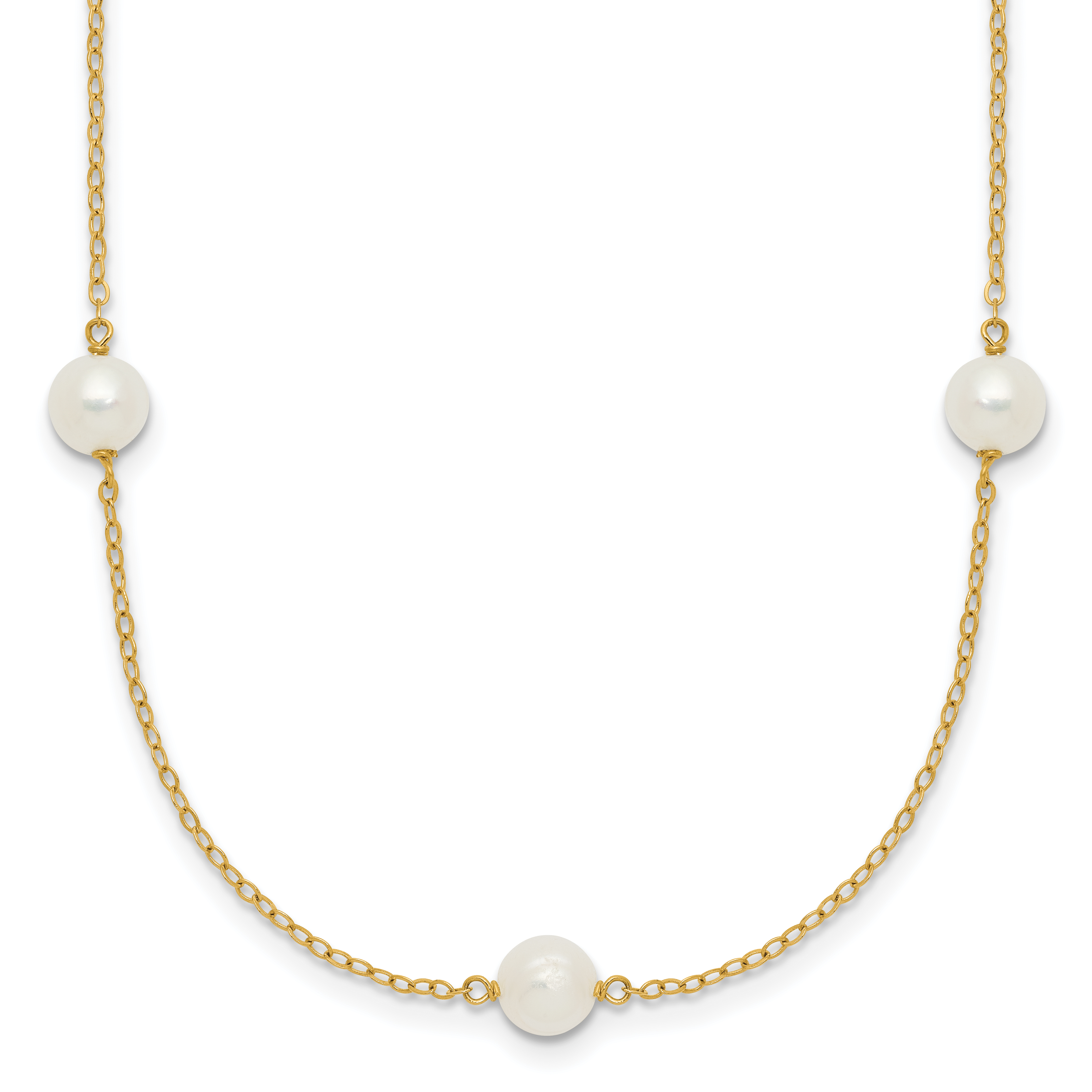 14k 5-6mm White Near-Round Freshwater Cultured Pearl 7-Station 16 inch Necklace (XF555-16)