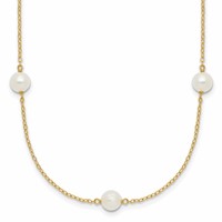 14K Yellow Gold 5-6mm White Near-Round Freshwater Cultured Pearl 7-Station Necklace, 16" view 1