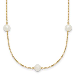 Gold Freshwater Cultured White Near Round Pearl Necklace