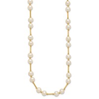 14K Yellow Gold 6-7mm White Near-Round Freshwater Cultured Pearl Beaded Necklace, 18" view 2