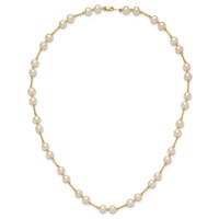 14K Yellow Gold 6-7mm White Near-Round Freshwater Cultured Pearl Beaded Necklace, 18" view 5