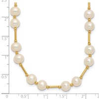 14K Yellow Gold 6-7mm White Near-Round Freshwater Cultured Pearl Beaded Necklace, 18" view 3