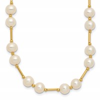14K Yellow Gold 6-7mm White Near-Round Freshwater Cultured Pearl Beaded Necklace, 18" view 1