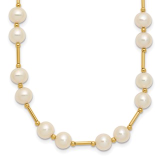 14k 6-7mm White Near-Round Freshwater Cultured Pearl Beaded 18 inch Necklace