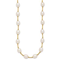 14K Yellow Gold 7-8mm White Rice Freshwater Cultured Pearl Beaded Necklace, 18" view 2