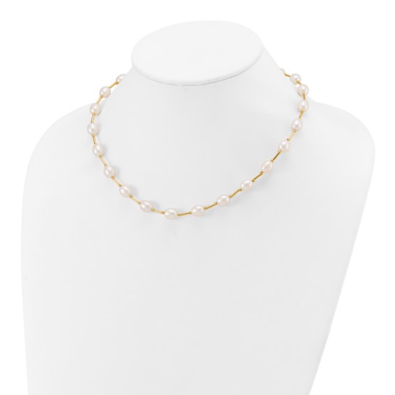 14k 7-8mm White Rice Freshwater Cultured Pearl Beaded 18 inch Necklace