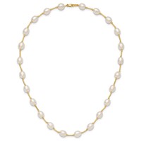14K Yellow Gold 7-8mm White Rice Freshwater Cultured Pearl Beaded Necklace, 18" view 5