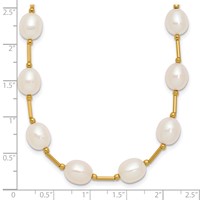 14K Yellow Gold 7-8mm White Rice Freshwater Cultured Pearl Beaded Necklace, 18" view 3