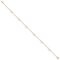 14K Yellow Gold 6-7mm White Near-Round Freshwater Cultured Pearl 6-Station Anklet, 9" view 2