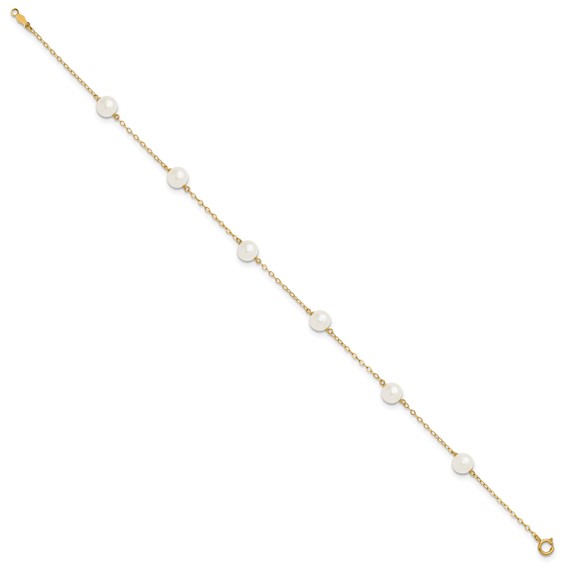14k 6-7mm White Near-Round Freshwater Cultured Pearl 6-Station 9 inch Anklet