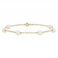 14K Yellow Gold 6-7mm White Near-Round Freshwater Cultured Pearl 6-Station Anklet, 9" view 4