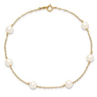 14K Yellow Gold 6-7mm White Near-Round Freshwater Cultured Pearl 6-Station Anklet, 9" view 5