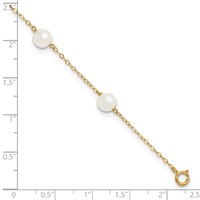 14K Yellow Gold 6-7mm White Near-Round Freshwater Cultured Pearl 6-Station Anklet, 9" view 3