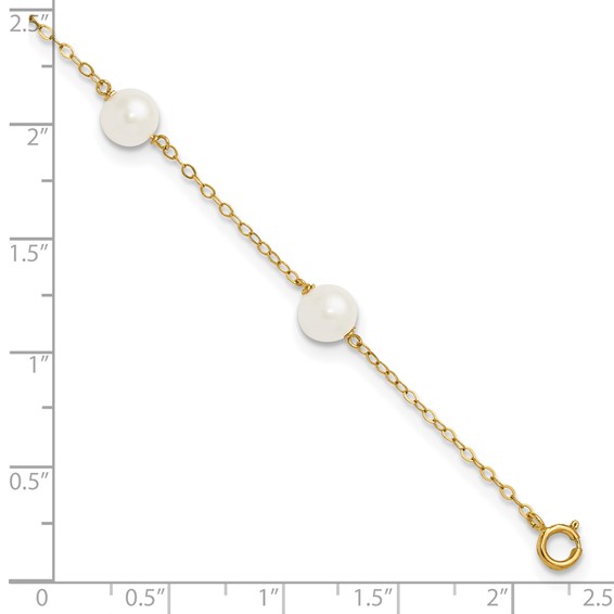 14k 6-7mm White Near-Round Freshwater Cultured Pearl 6-Station 9 inch Anklet