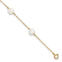 14K Yellow Gold 6-7mm White Near-Round Freshwater Cultured Pearl 6-Station Anklet, 9" view 1