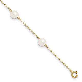 14k 6-7mm White Near-Round Freshwater Cultured Pearl 6-Station 9 inch Anklet