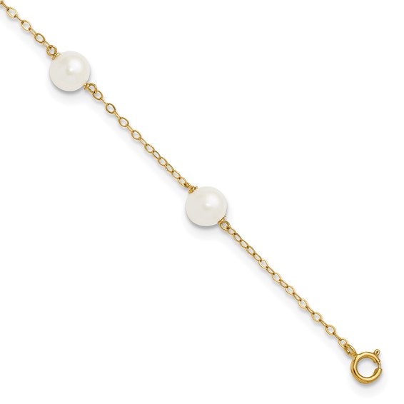 14k 6-7mm White Near-Round Freshwater Cultured Pearl 6-Station 9 inch Anklet