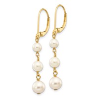 14K Yellow Gold 4-6mm White Semi-round Freshwater Cultured Pearl Dangle Leverback Earrings view 2