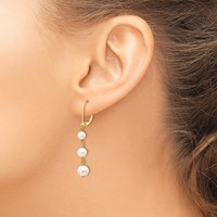 14K Yellow Gold 4-6mm White Semi-round Freshwater Cultured Pearl Dangle Leverback Earrings view 3