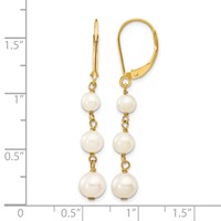 14K Yellow Gold 4-6mm White Semi-round Freshwater Cultured Pearl Dangle Leverback Earrings view 4