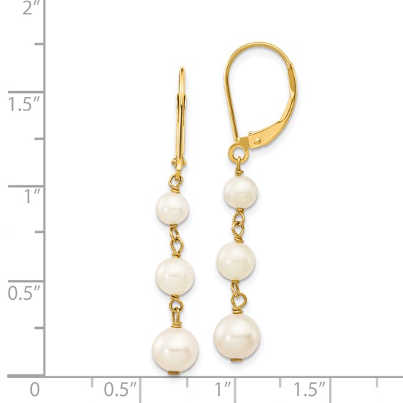 4-6mm Semi-round FW Cultured Pearl Graduated Leverback Earrings
