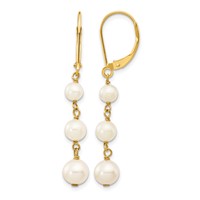 14K Yellow Gold 4-6mm White Semi-round Freshwater Cultured Pearl Dangle Leverback Earrings view 1