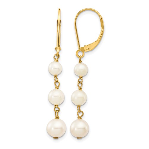 14K Yellow Gold 4-6mm White Semi-round Freshwater Cultured Pearl Dangle Leverback Earrings