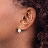 14K Yellow Gold 8-8.5mm White Round Freshwater Cultured Pearl Post Dangle Earrings view 3