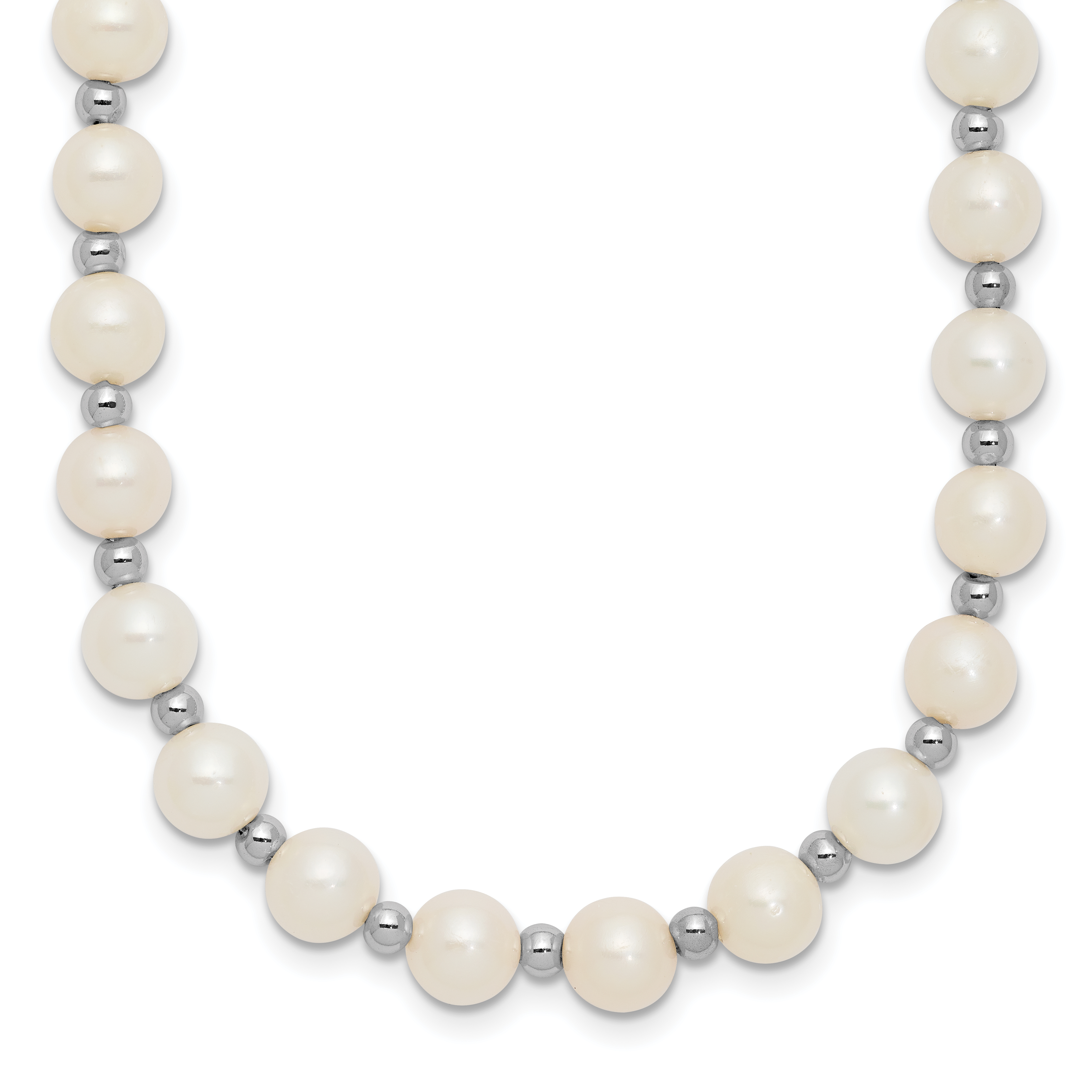 14k White Gold 6-7mm White Near-Round Freshwater Cultured Pearl Beaded 18 inch Necklace (XF572-18)